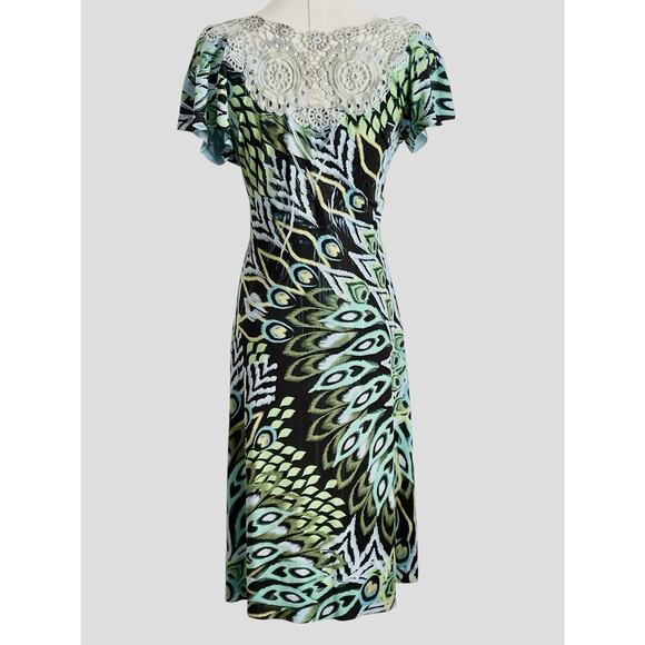 One World BohoDress S  Arsty Stretch Sublimation Hippie Coachella Crochet Back - Picture 2 of 6